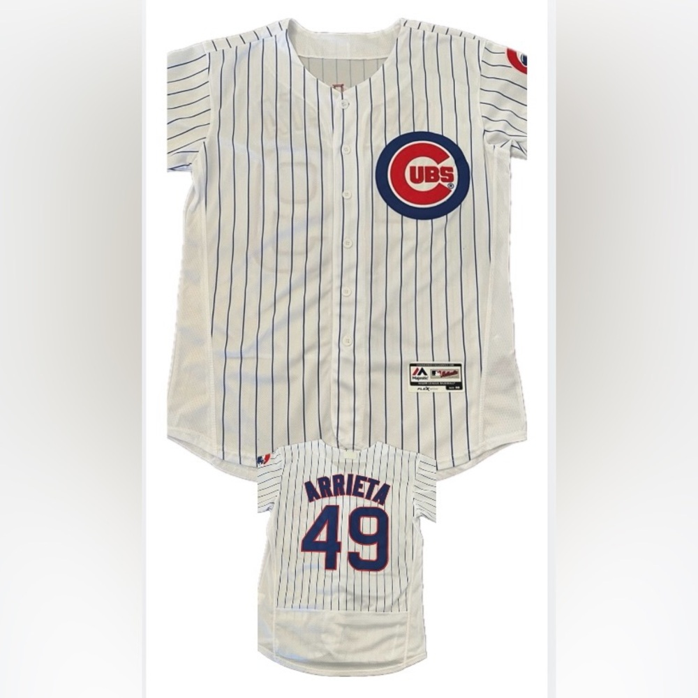 Chicago Cubs J Arrieta #49 Pinstripe Majestic MLB Wrigley Field Patch S 40